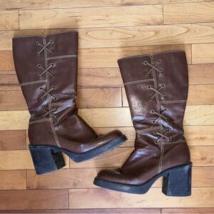 Vintage 90’s Lower East Side Faux Leather Chunky Corset Platform Boots
